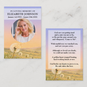 Dandelion Floral Funeral Prayer Poem Photo Cards