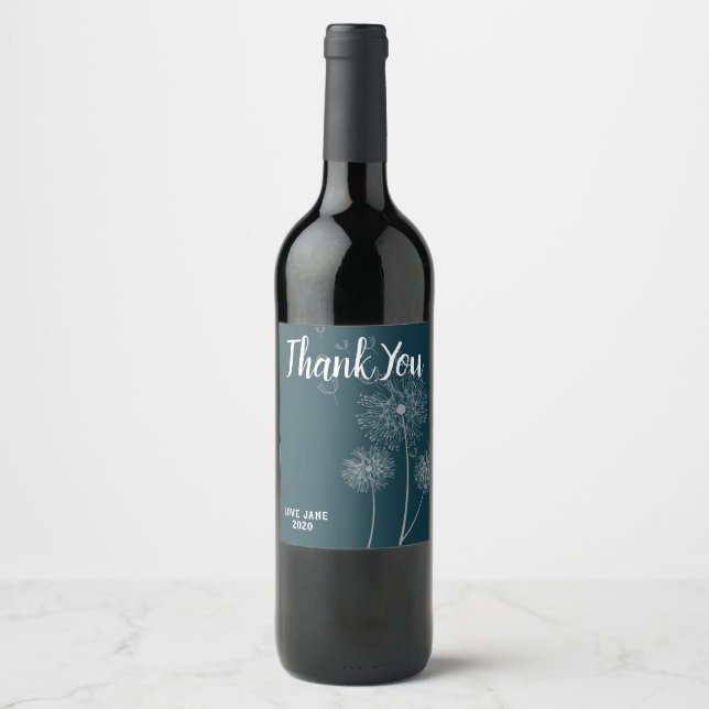 Dandelion floral modern thank you gift wine label (Front)