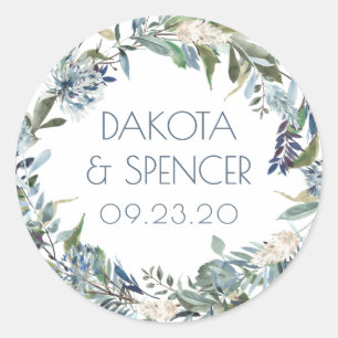 Dandelion Floral   Muted Floral Wreath Wedding Classic Round Sticker