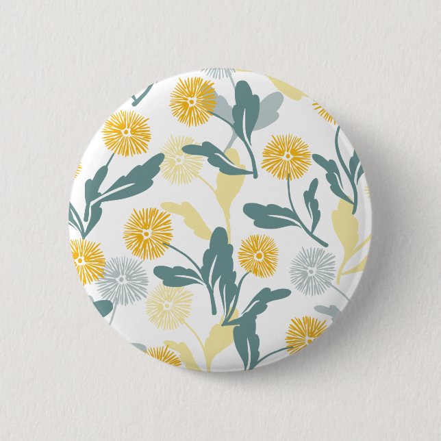Dandelion floral pattern white ver 2 inch round button (Front)