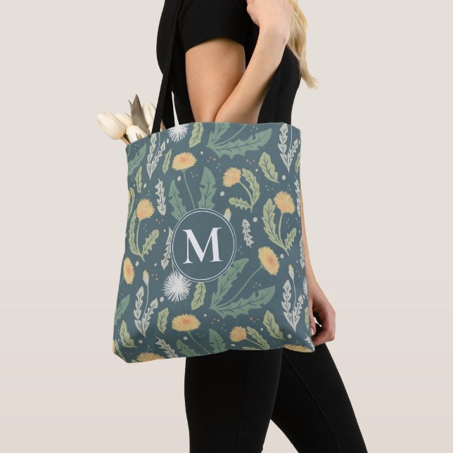 Dandelion Floral Weed Pattern Tote Bag (Close Up)