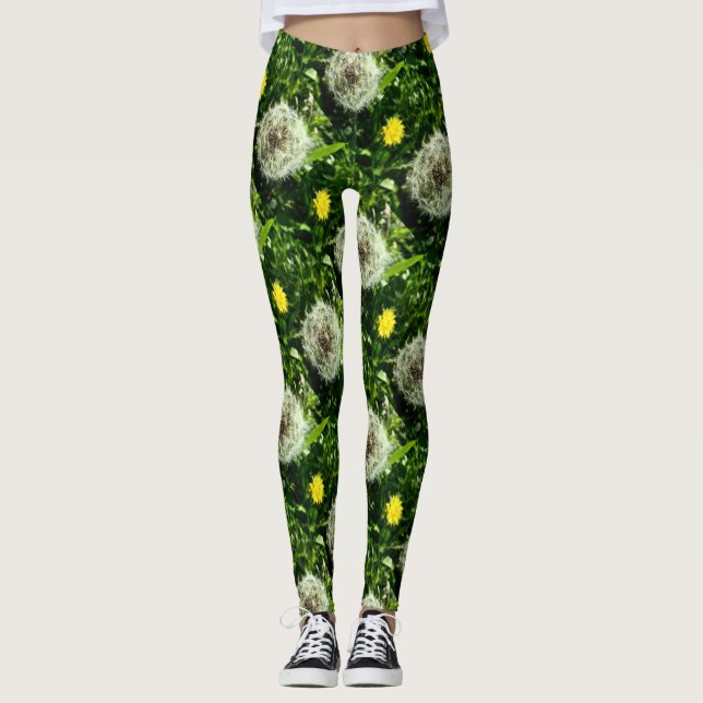 Dandelion flower and seed head pattern leggings (Front)