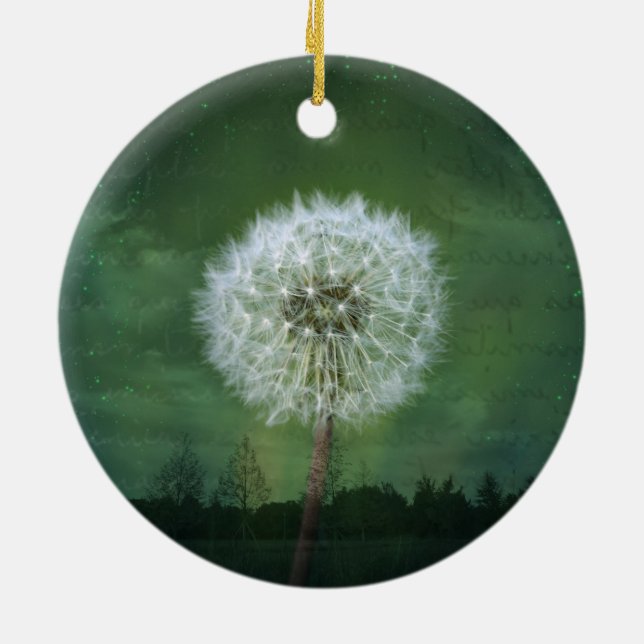 Dandelion Flower Fluff Starry Sky Art Ceramic Ornament (Back)