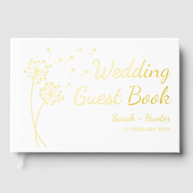 Dandelion Flower Gold Foil Mariage livre d'hôte (Recto)