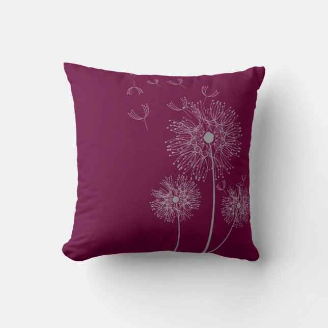 Dandelion flower on purple throw pillow (Front)