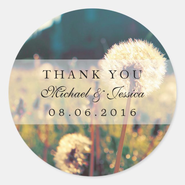 Dandelion Flower Vintage Wedding Favour Stickers (Front)