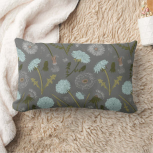 Dandelion Flowers Blue Grey Lumbar Pillow