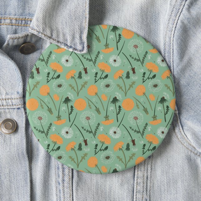 Dandelion Flowers Orange Floral Pattern 6 Inch Round Button (In Situ)