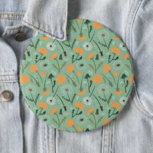 Dandelion Flowers Orange Floral Pattern 6 Inch Round Button