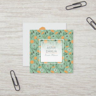 Dandelion Flowers Orange Floral Pattern Square Business Card