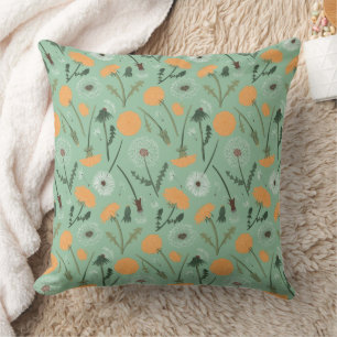 Dandelion Flowers Orange Floral Pattern Throw Pillow