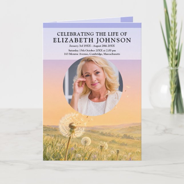 Dandelion Funeral Memorial Order Of Service  Program (Front)