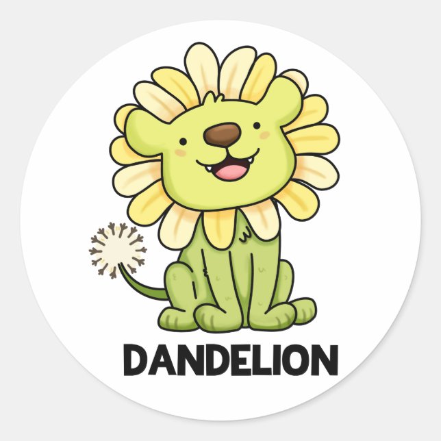 Dandelion Funny Lion Pun  Classic Round Sticker (Front)