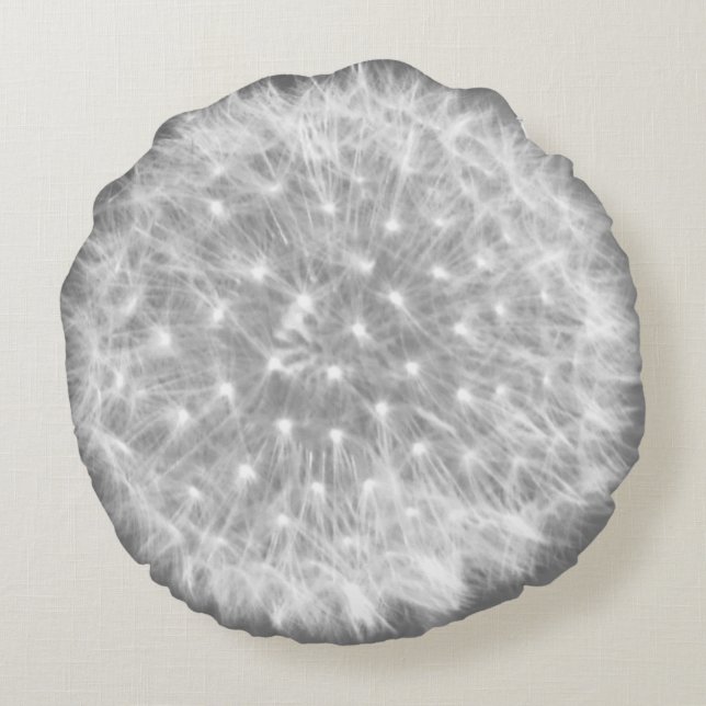Dandelion Fuzz Greys Round Pillow (Back)