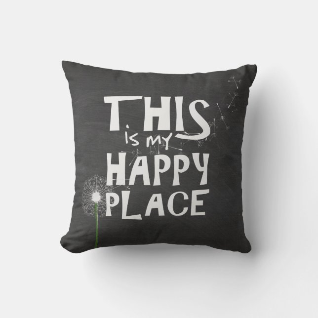 Dandelion Happiness on chalkboard Throw Pillow (Front)