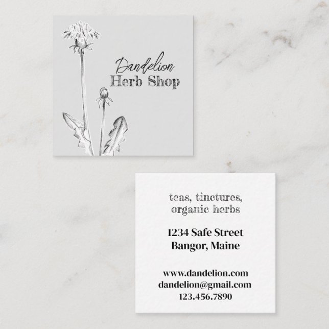 Dandelion Herb Shop Medicinal Plant Square Business Card (Front/Back)