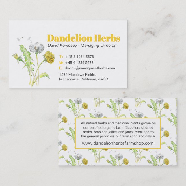 Dandelion herbs grower farmer business cards (Front/Back)
