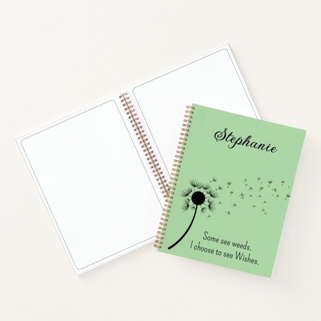 Dandelion In The Wind -  I Choose Wishes Green  Notebook (Inside)