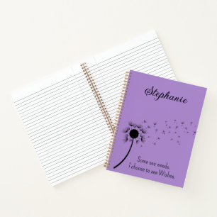 Dandelion In The Wind -  I Choose Wishes Purple Notebook