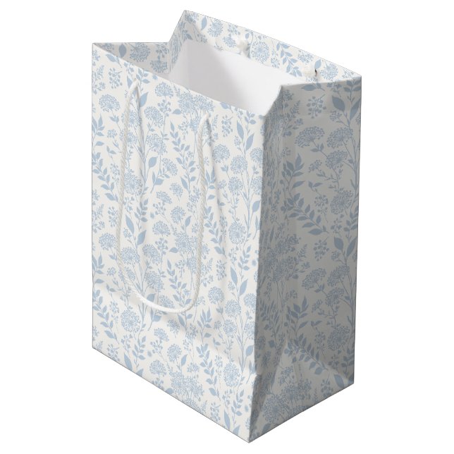 Dandelion Meadow Dusty Blue - Neutral Medium Gift Bag (Front Angled)