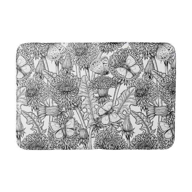 Dandelion meadow in black and white bath mat (Front)