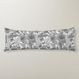 Dandelion meadow in black and white body pillow