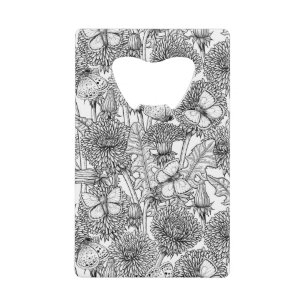 Dandelion meadow in black and white credit card bottle opener