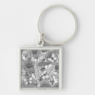 Dandelion meadow in black and white keychain
