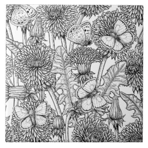 Dandelion meadow in black and white tile
