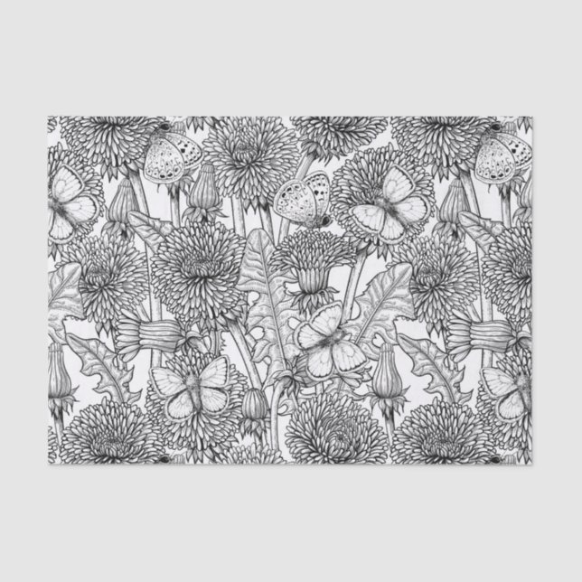 Dandelion meadow in black and white tissue paper (Front)