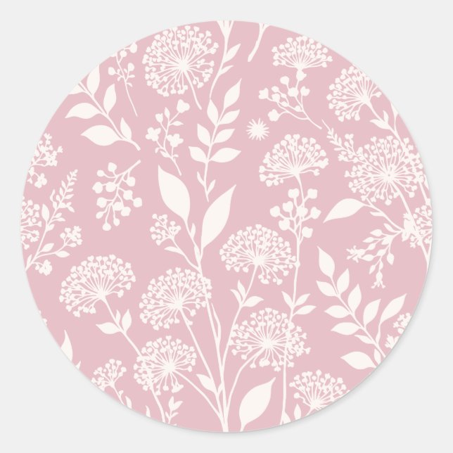 Dandelion Meadow Neutral - Muted Rose Classic Round Sticker (Front)