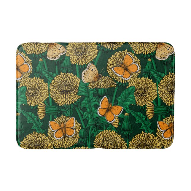 Dandelion meadow on dark green bath mat (Front)