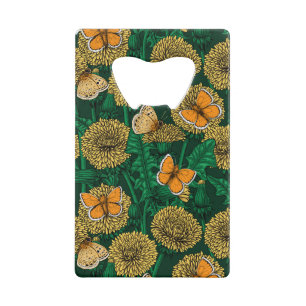 Dandelion meadow on dark green credit card bottle opener