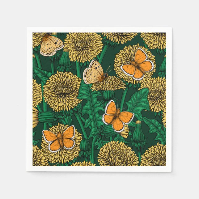 Dandelion meadow on dark green napkin (Front)