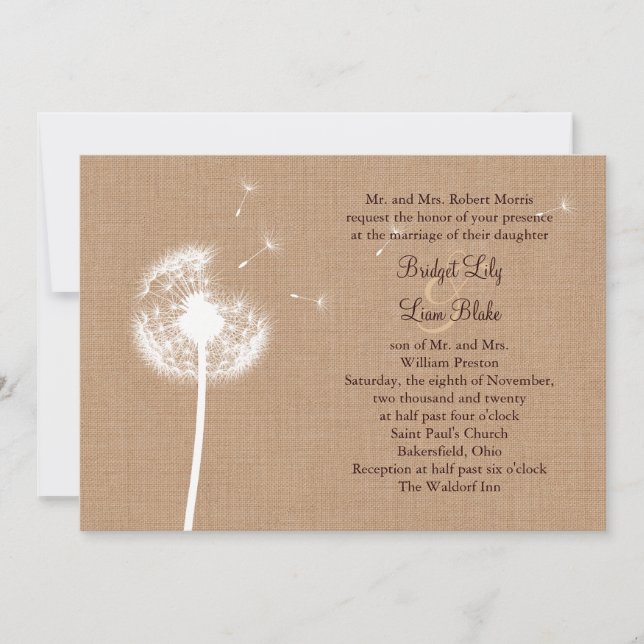 Dandelion on Burlap Wedding Invitation (Front)