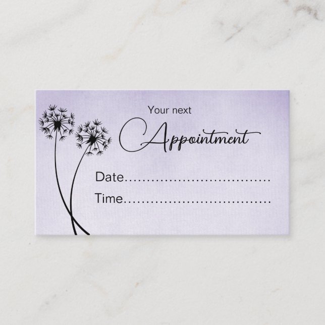 Dandelion on lavender water colour effect simple appointment card (Front)