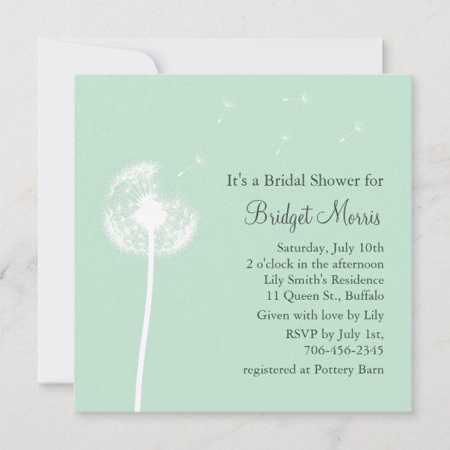 Dandelion on Mint Bridal Shower Invitation (Front)
