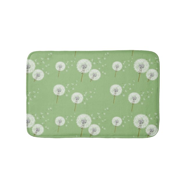 Dandelion Pattern on Green Background Bath Mat (Front)