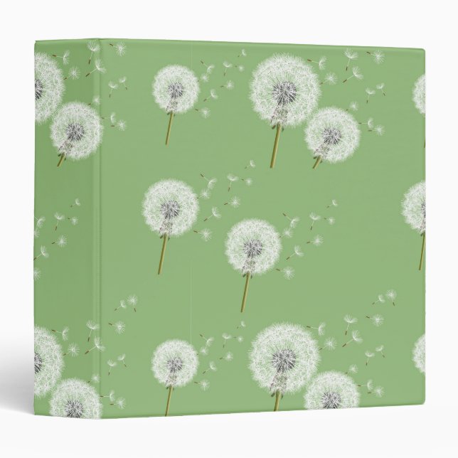 Dandelion Pattern on Green Background Binder (Front/Spine)