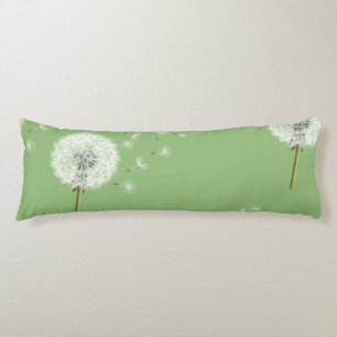 Dandelion Pattern on Green Background Body Pillow