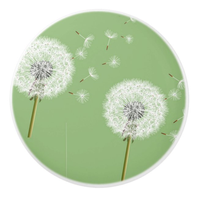Dandelion Pattern on Green Background Ceramic Knob (Front)