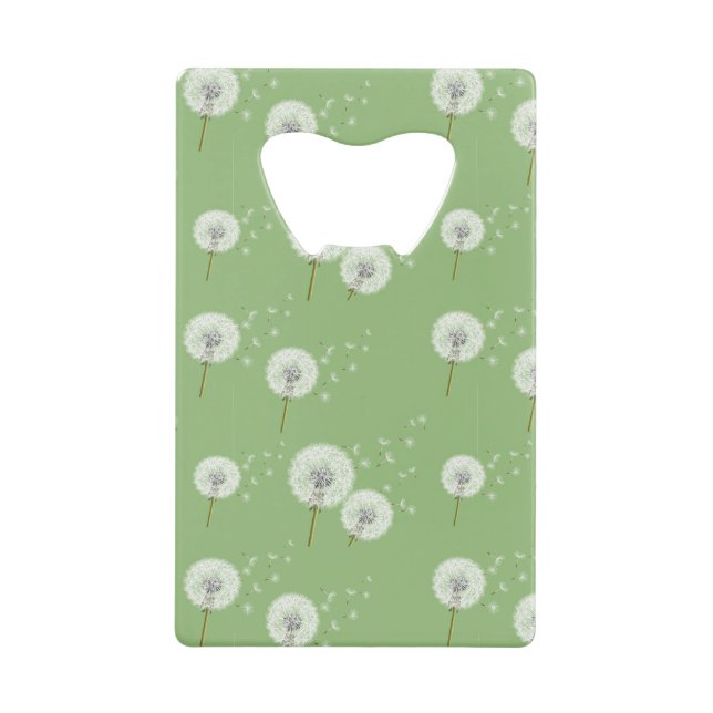 Dandelion Pattern on Green Background Credit Card Bottle Opener (Front)