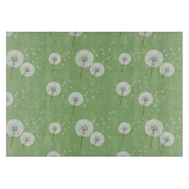 Dandelion Pattern on Green Background Cutting Board (Front)