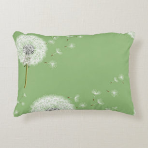 Dandelion Pattern on Green Background Decorative Pillow