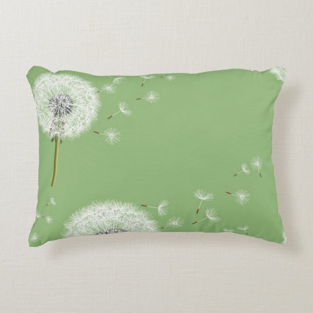 Dandelion Pattern on Green Background Decorative Pillow (Front)