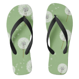 Dandelion Pattern on Green Background Flip Flops