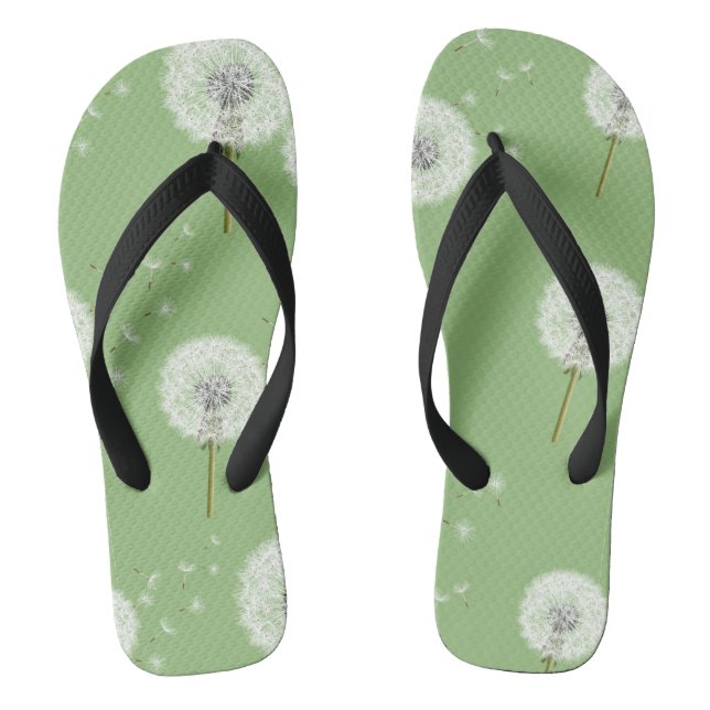 Dandelion Pattern on Green Background Flip Flops (Footbed)