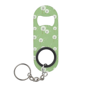 Dandelion Pattern on Green Background Keychain Bottle Opener