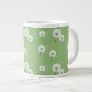 Dandelion Pattern on Green Background Large Coffee Mug