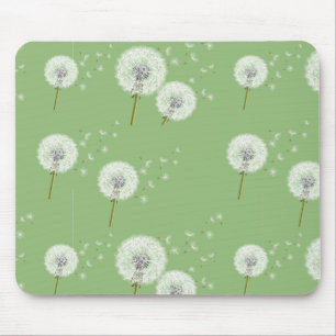 Dandelion Pattern on Green Background Mouse Pad
